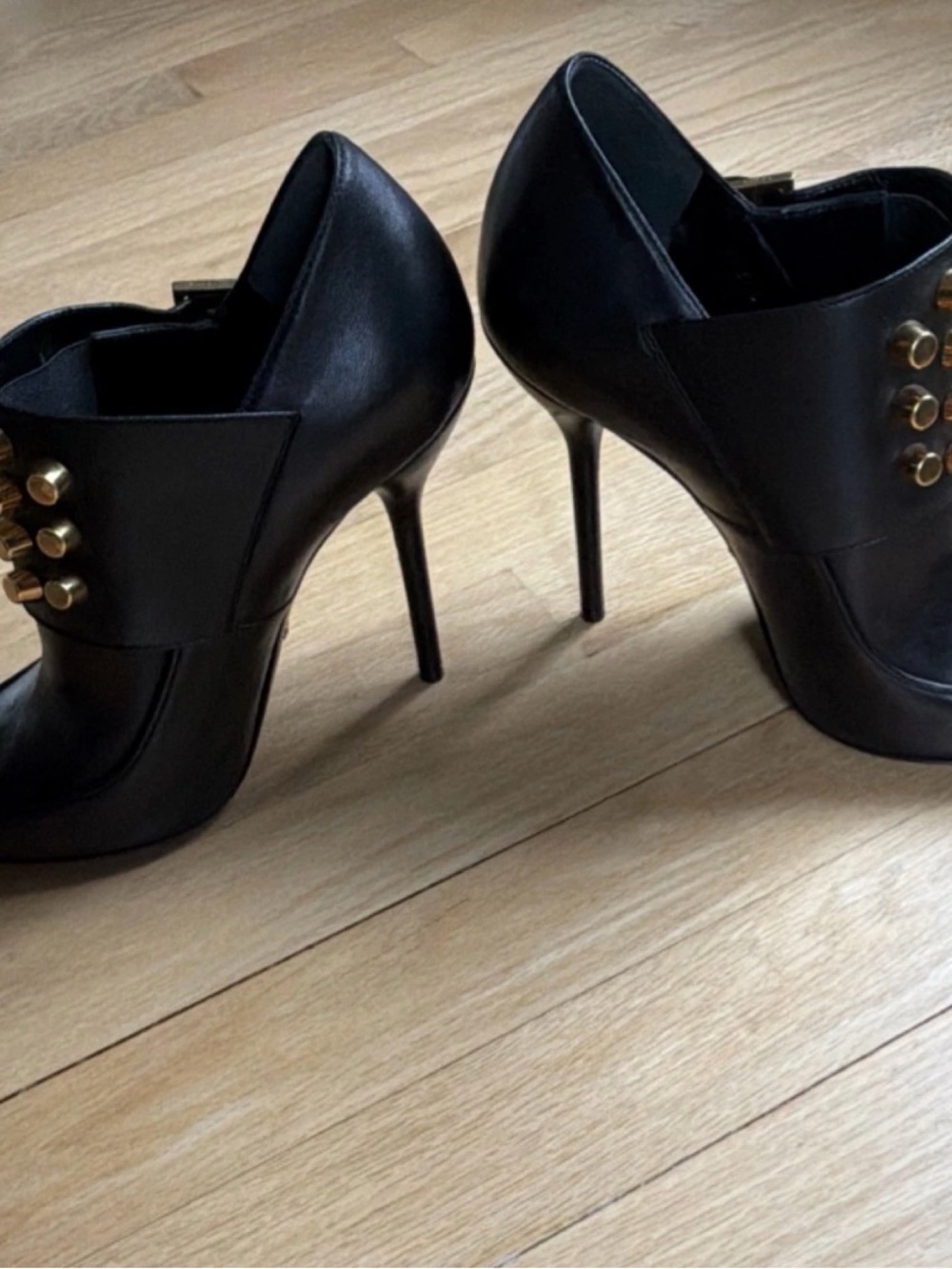 Gucci Black Leather Studded High-Heel Ankle Booties edgy, glam-rock - Picture 11 of 11